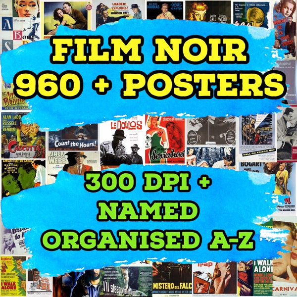 960 Vintage Film Noir Movie Posters: High Quality 300 DPI, Large Collection, Organized Bundle, Digital Download, Vintage posters.