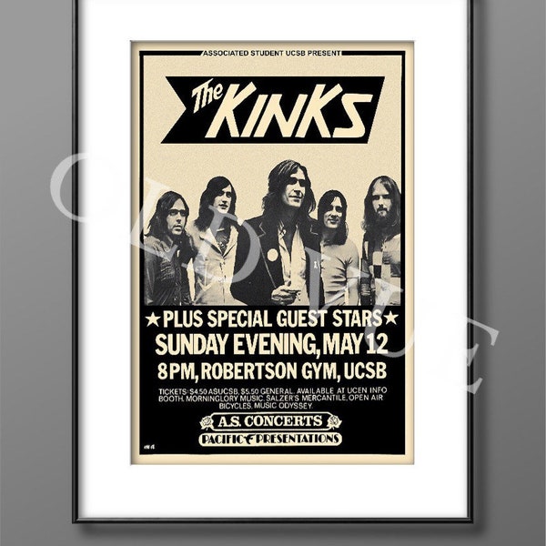 The Kinks 1960’s concert poster print - Gig Poster 6 x 8 Inches or 8 x 12 Inches in Size / Music Graphic Print. - Perfect Present / Gift.