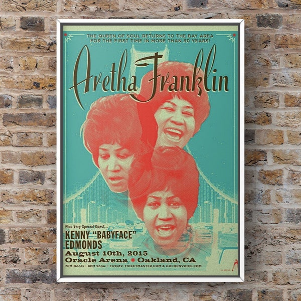 Aretha Franklin Northern Soul Motown - Gig Poster 6 x 8 inch of 8 x 12 inch in grootte/muziek grafische print. - Perfect cadeau/cadeau