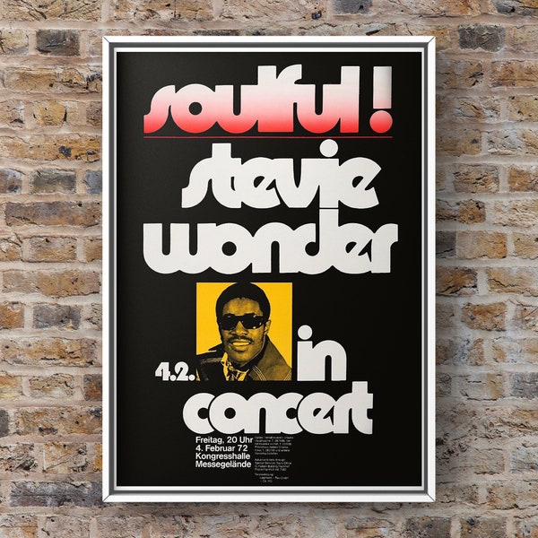 Stevie Wonder in Concert - Concert Gig Poster 8 x 12 pouces ou 6 x 8 pouces / Motown Music Graphic Print. - Cadeau parfait.