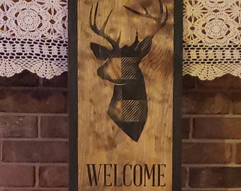 Hello Welcome Winter Deer Wood Door Sign Vertical Porch Leaner