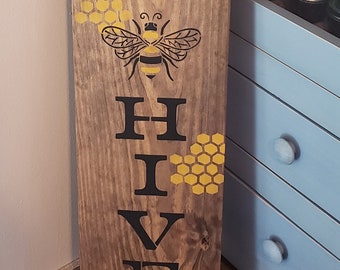 Bienvenido a nuestra colmena Letrero de madera para puerta Vertical Porche Leaner