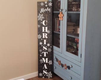 Letrero de madera de bienvenida navideña de temporada invernal para puerta o porche