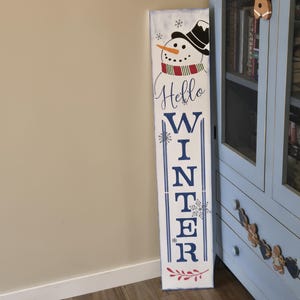 Hola Invierno, bienvenido muñeco de nieve de temporada, letrero de madera para puerta, soporte vertical para porche
