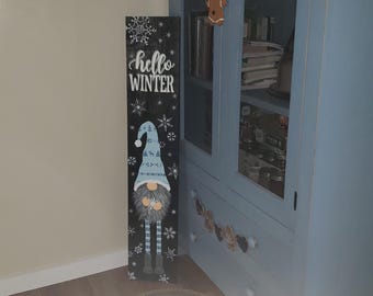 Welcome Gnome Winter Christmas Holiday Vertical Wood Door Sign Porch Leaner Sitter