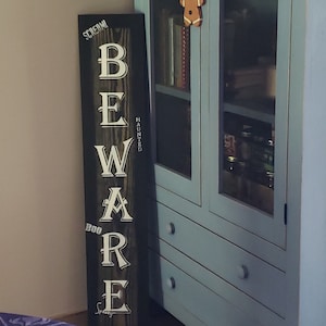 Beware Seasonal Halloween Welcome Wood Door Sign Vertical Porch Leaner