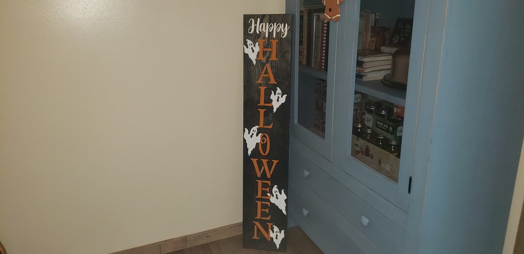 Happy Halloween Ghosts Seasonal Welcome Wood Door Sign Vertical Porch ...