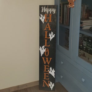 Happy Halloween Ghosts Seasonal Welcome Wood Door Sign Vertical Porch Leaner