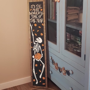 Hello Fall Halloween Vertical Wood Door Sign Porch Leaner