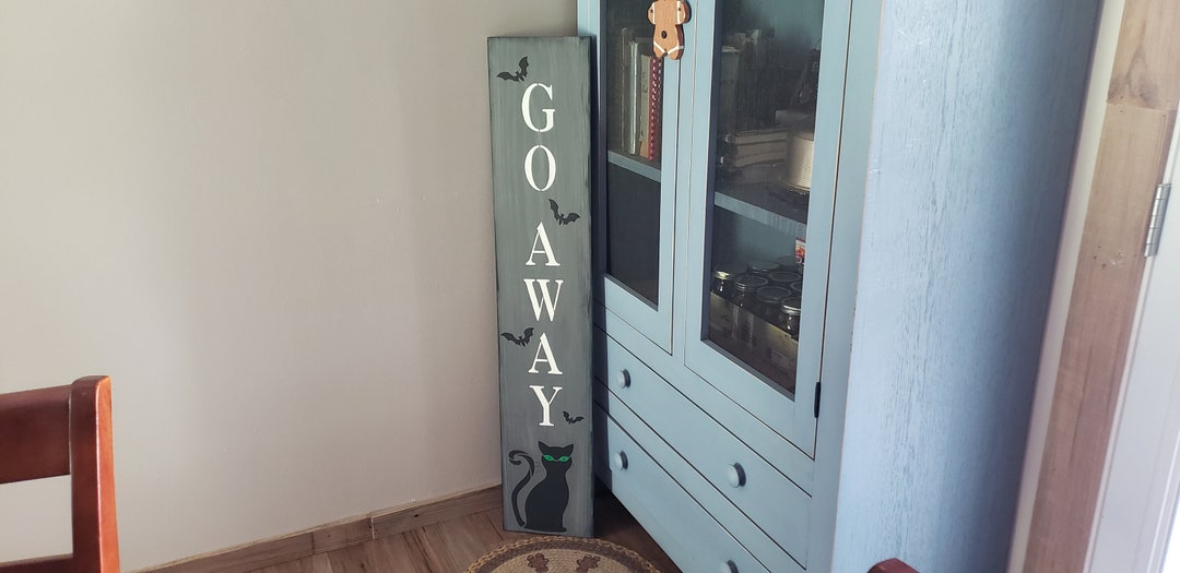 Go Away Seasonal Halloween Welcome Wood Door Sign Vertical Porch Leaner ...