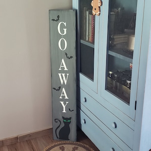 Go Away Seasonal Halloween Welcome Wood Door Sign Vertical Porch Leaner