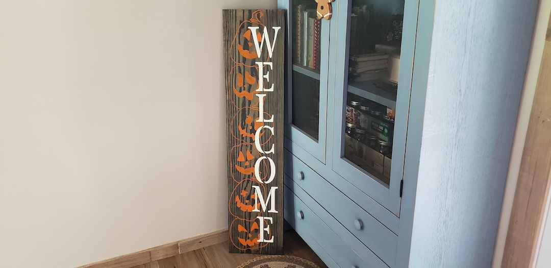 Welcome Jack O Lantern Pumpkin Seasonal Halloween Wood Door Sign ...