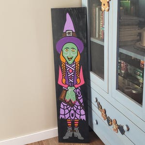 Welcome Halloween Witch Vertical Wood Door Sign Porch Leaner Sitter
