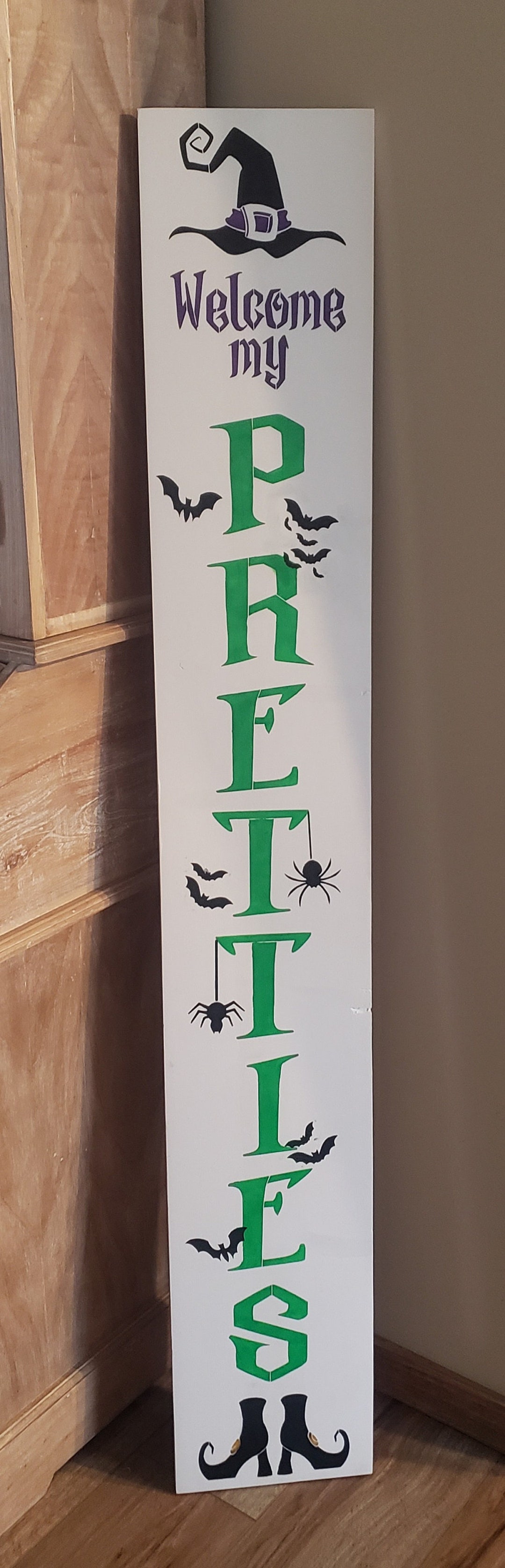 Welcome My Pretties Seasonal Halloween Wood Door Sign Vertical Porch ...