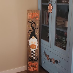 Hello Fall Halloween Witch Gnome Welcome Wood Door Sign Porch Leaner