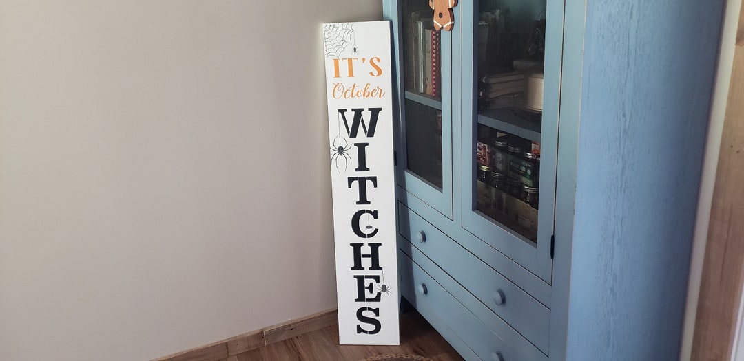 It's October Witches Seasonal Halloween Wood Door Sign Vertical Porch ...