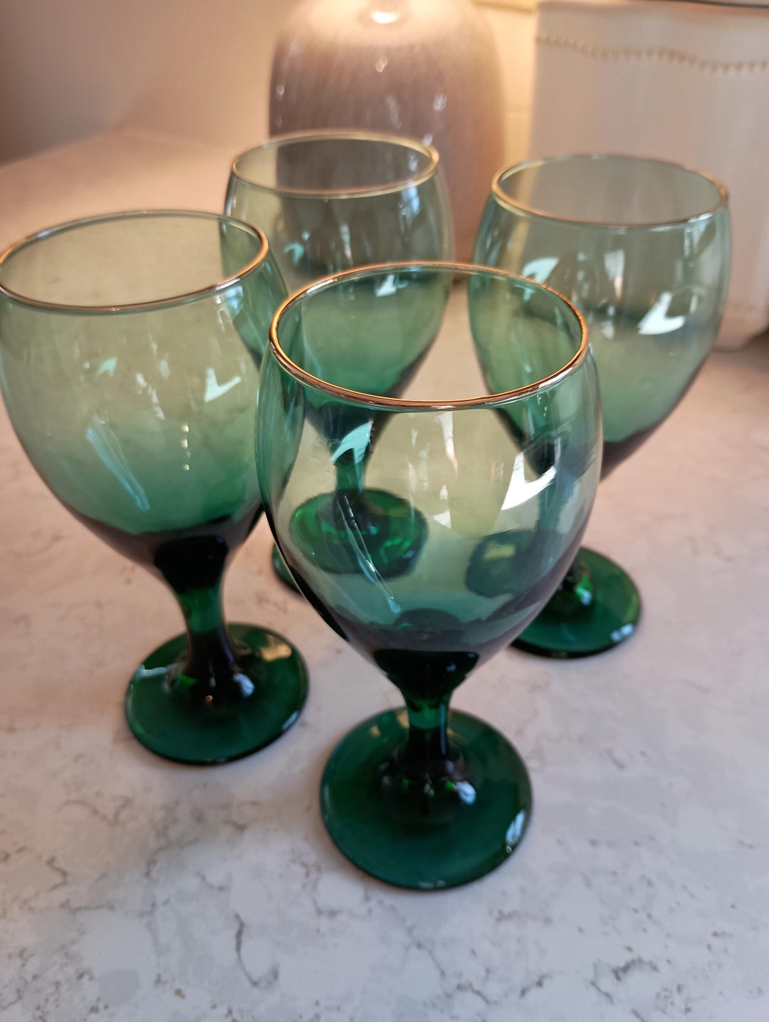 Vintage Libbey Juniper Green Gold Rim Goblets - Set of 4 - Etsy