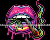 Lips Smoke Blunt Herbs Plant Teeth Dripping Lit Abstract Art Icon Graphic Grind Hustler Skillz SVG PNG JPG Vector Cutting Cricut Silhouette