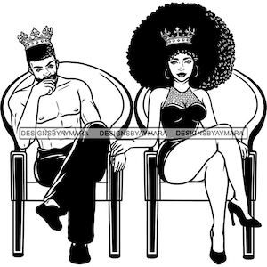 African American King Queen Throne Power Royal Relationship Soulmates Afro Black woman Goddess SVG PNG JPG Print Vector Cut Cutting Designs