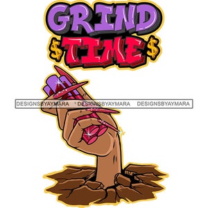 Grind Time Woman Hand Coming Out Of The Ground Holding Make Up Cosmetology Cosmetic Lipsticks Lip-gloss SVG PNG JPG Cutting Designs Print