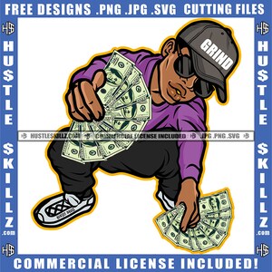 Young Gangster Cash Money Dollars Chain Sunglasses Baseball Cap Graphic Cartoon Grind Skillz SVG PNG JPG Vector Cutting Cricut Silhouette