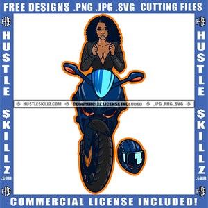 Nero Donna Moto Moto Moto Moto Viaggio Strade Veicolo Regina Graphic Hustle Skillz SVG PNG JPG Vector Cut Cricut Silhouette