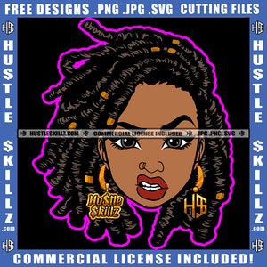 Cute Young Black  Woman Female Lady Dreads Sister Locs Band Head Only Mean Mug Grind Hustle Skillz SVG PNG  JPG Vector Cut Cricut Silhouette