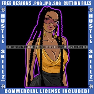 Young Black Woman Long Braids Halter Top Sunglasses Hoop Earrings Hustling Hustler Grind Skillz SVG PNG JPG Vector Cutting Cricut Silhouette