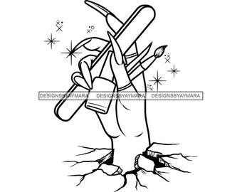 Woman Female Hand Nail Polish Cosmetic Nail Salon Business Logo Braking Wall Long Nails Woman Spa SVG PNG JPG Vector Cutting Designs Print