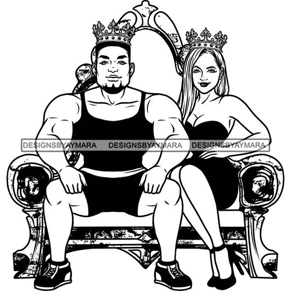 Bodybuilding Bodybuilders Couple Strong Man Woman King Queen Throne Weight Lifters Muscular Physique SVG PNG JPG Cut Vector Designs Print