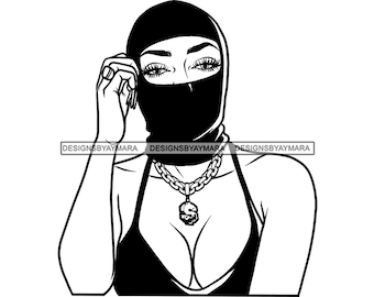 Gangster Latina Young Woman Wearing Ski Mask Facemask Robber Burglar Ghetto Dope Girl Hip Hop Rap SVG PNG JPG Print Vector Cutting Designs
