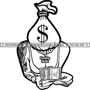 女性用バッグ お金 ドル記号 女性の腕 現金を数える タトゥー チェーン 紙幣 漫画 ハッスル スキルズ SVG PNG JPG ベクター カッティング クリカット シルエット