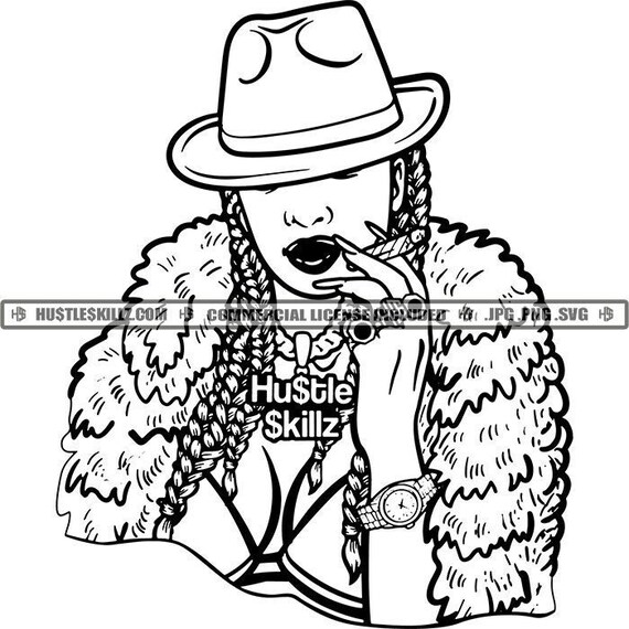 Black Woman Fedora Hat Braids Dreads 