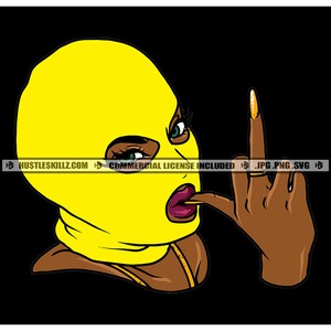 Gangster Pretty Woman Yellow Ski Mask Middle Finger Gangsta Dope Hustle Skillz Burglar Hustler SVG PNG JPG Vector Cutting Cricut Silhouette