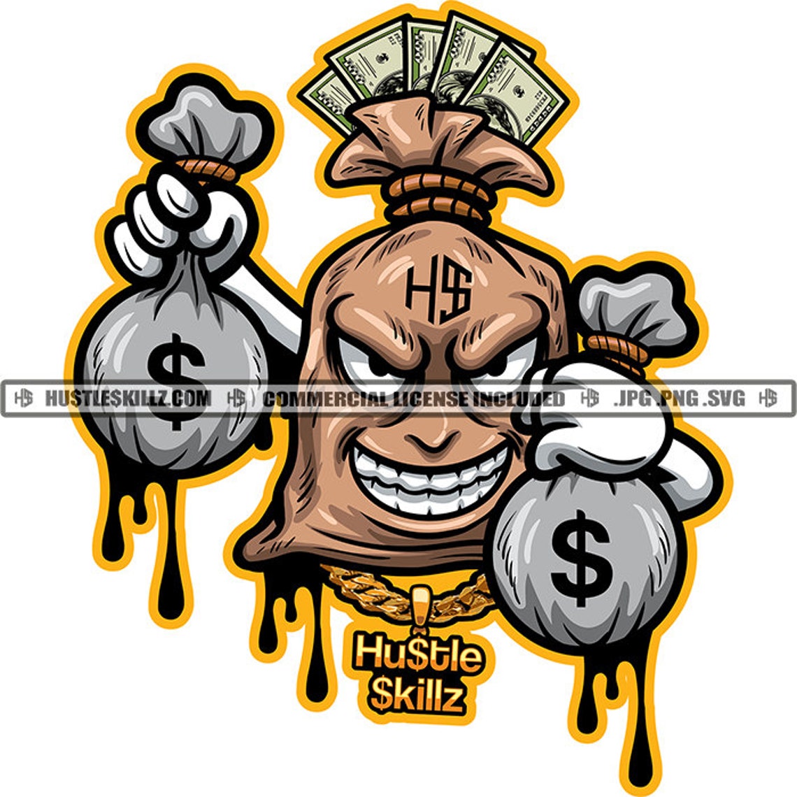 Money Bag Carrying Cash Bags Dripping Dinero Dollar Grinding Etsy