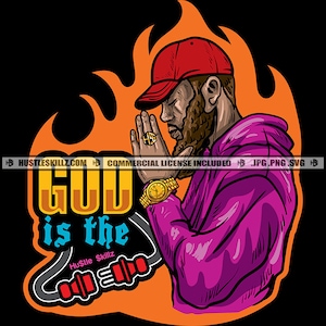 God Is The Plug Afro-Amerikaanse Man Bidden Lange Baard Grind Hustler 24 7 Hustle Skillz SVG PNG JPG Vector Cut Cutting Cricut Silhouet