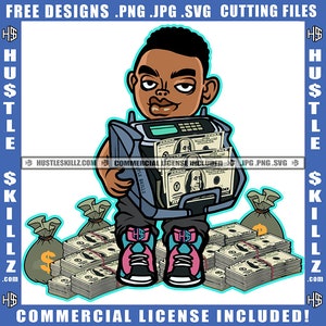 Young Gangster Money Counting Machine Cash Dollar Bills Bank Bags Sneakers Grind Hustle Skillz SVG PNG  JPG Vector Cut Cricut Silhouette
