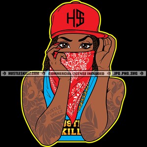 Gangster Melanin Woman Facemask Baseball Hat Tattoo Hustler Grind Woman Hustle Skillz SVG PNG JPG Vector Cut Cutting Cricut Silhouette