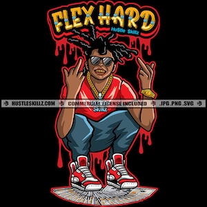 Flex Hard Gangster Black Man Locs Majeur Argent Cash Ghetto Thug Dope Boy Hustle Skillz SVG PNG JPG Vector Cricut Silhouette Coupe