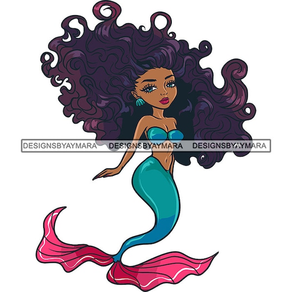 Mermaid Cute Girl Long Wavy hair Ocean Fairytail Fairy Fantasy Cartoon Character Doll Baby Girl SVG PNG JPG Print Vector Cut Cutting Designs