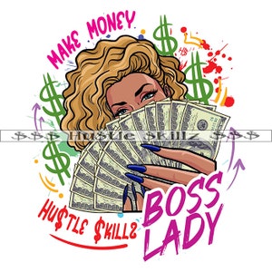Blonde Woman Money Spread On Face Boss Lady Gangster Gangsta Dope Girl Hustle Skillz Hustler SVG PNG JPG Vector Cutting Cricut Silhouette