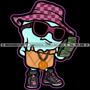 Gangster Ice-cream Man Money Stacks Bragging Dollar Snowman Grinding Grind Hustler Hustle Skillz SVG PNG JPG Vector Cut Cricut Silhouette
