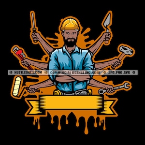 Black Handyman Logo Construction Man Work Tools  Workman Mechanic Grind Renovation Hustle Skillz SVG PNG JPG Vector Cut Cricut Silhouette