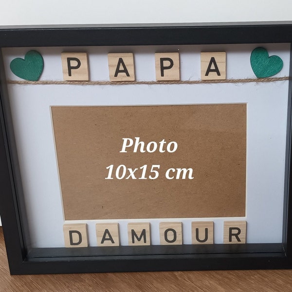 Cadre photo scrabble papa d'amour personnalisé, cadeau fêtes des pères