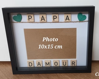 Cadre photo scrabble papa d'amour personnalisé, cadeau fêtes des pères