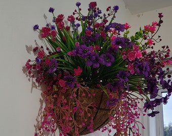 Artificial Purple Rain D shaped wall or Fence basket  crafted with artificial flowers, ideal for home or business