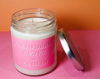 Strawberry Guava & Vanilla Soy Candle, 7 oz | 100% Soy Wax | Jar Candle |  Summer Candle | Fruity Scent | Handmade