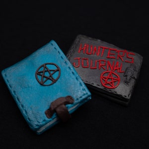Book &quot;SUPERNATURAL JOURNAL&quot; Fimo SPN Polymer Clay New Supernatural black brown diy Dean Winchester Sam witch wicca blue red cute pentagram