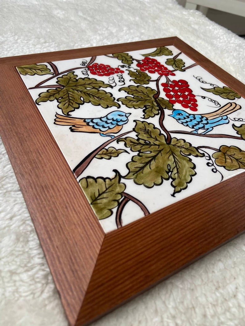 Hand Painted Tile Tile Wall Art Ceramic Wall Hanging Framed Etsy