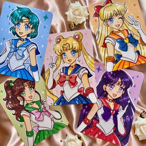 Sailor Moon Scouts Glitter Art Print | Magical Girl Anime Wall Decor